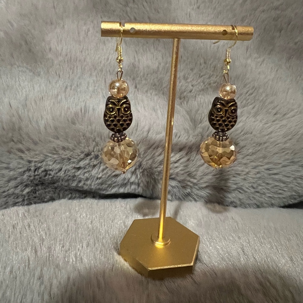 Orange Crystal Owl Earrings